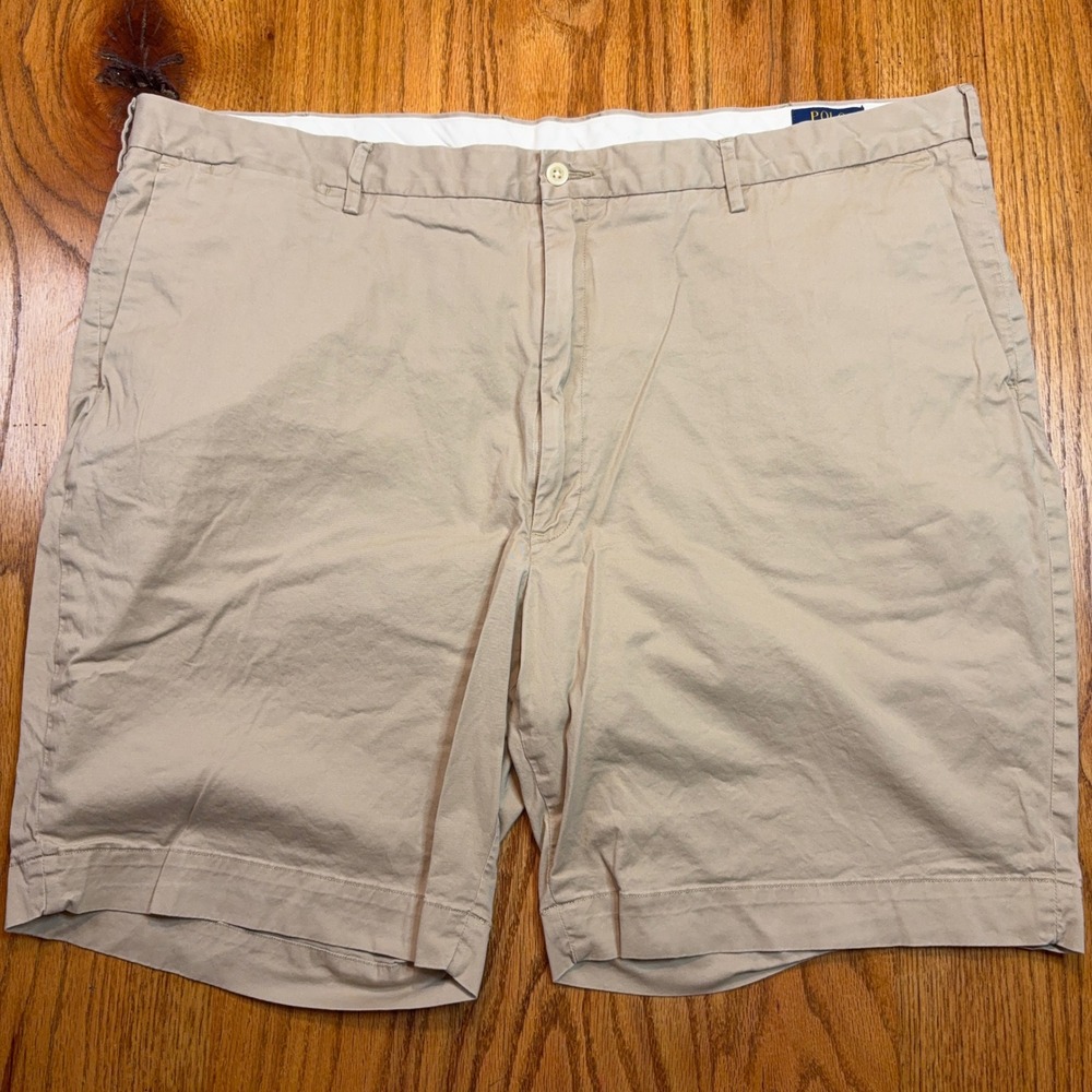 Polo Ralph Lauren Chino Shorts Mens 48B Tan Stretch Classic Fit Flat Front Khaki